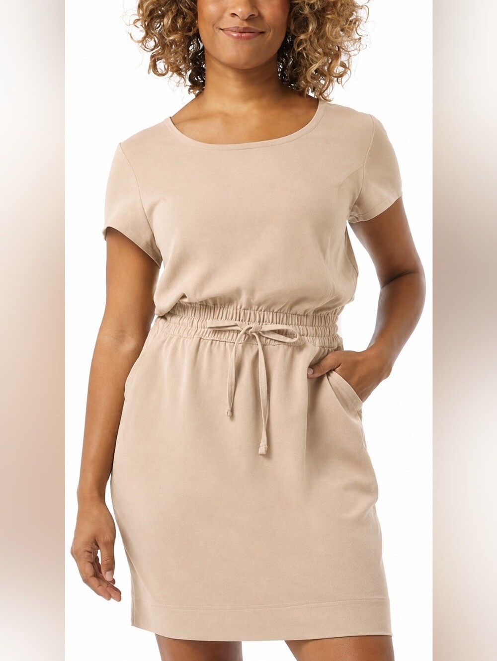 32 Degrees Cool Light Tan Short Sleeve Drawstring Waist T Shirt Dress Size M